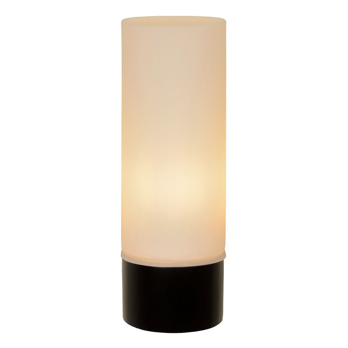 Kinkiet Jesse IP44 w kolorze czarnym, z cylindrycznym kloszem z matowego szkła. Produkt umieszczony w pozycji stojącej, emituje ciepłe światło. Podstawa wykonana z tworzywa sztucznego, o prostym, nowoczesnym designie.