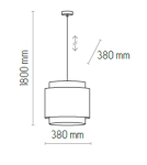 Czarna lampa wisząca Boho D38, 1-punktowa. Okrągły klosz o średnicy 380 mm i wysokości 380 mm, zawieszona na cienkim przewodzie o długości 1800 mm. Prosta forma, minimalistyczny design.