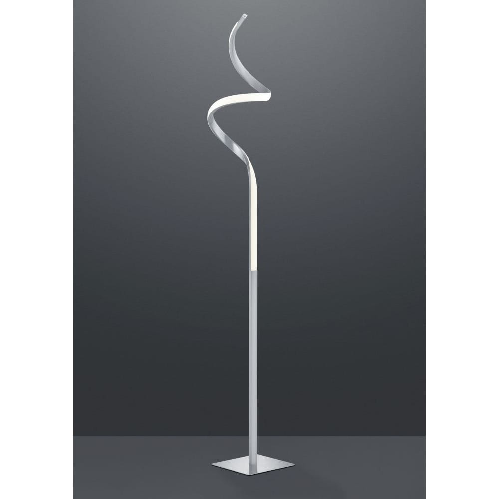 Lampa podłogowa Course LED 1-punktowa w kolorze niklowym. Charakteryzuje się smukłym, spiralnym kształtem oraz prostą, kwadratową podstawą. Ujęcie frontalne, na jednolitym tle, podkreślające nowoczesny design produktu.