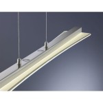 Lampa wisząca LED 1-punktowa w kolorze nikiel z prostokątnym kloszem i białym światłem. Zawieś na linkach, doskonała do nowoczesnych wnętrz. Widoczny przycisk włączający.