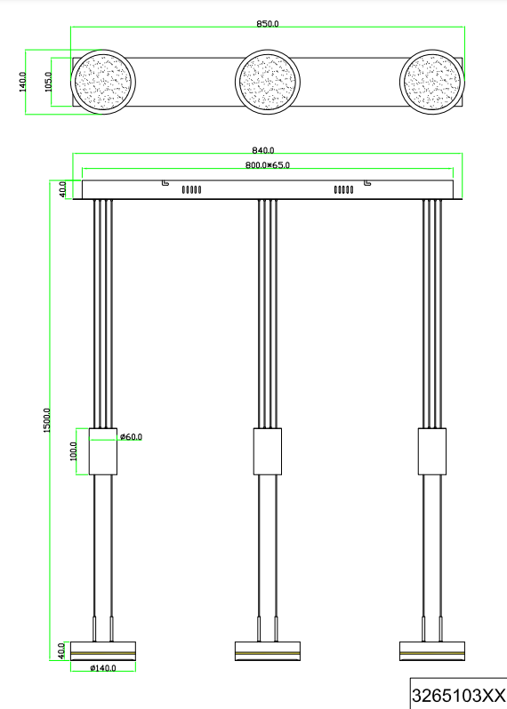 Trójpunktowa lampa wisząca Franklin w kolorze antracytowym, z trzema okrągłymi kloszami o średnicy 14 cm, zawieszona na dwóch cienkich linkach. Wymiary: długość 85 cm, wysokość 150 cm. Prosty, nowoczesny design.