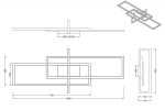 Salinas LED lampa sufitowa 3-punktowa w kolorze niklowym o nowoczesnym, prostokątnym kształcie. Ujęcie z góry, z wymiarami 700 x 200 mm. Produkt zamontowany na suficie, z wyraźnie widoczną konstrukcją i detalami mocowania.