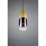 Lampa wisząca Robin, 1-punktowa, z mosiężnym elementem u góry i czarnym kloszem. Klosz ma cylindryczny kształt, a całość zawieszona na czarnym przewodzie. Tło szare, neutralne, podkreślające elegancki design lampy.