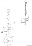 Lampa wisząca Pure 3-punktowa w mosiądzu, z trzema okrągłymi kloszami o średnicy 16 cm, zawieszona na falującej linki. Wysokość 150 cm, z podstawą o szerokości 43 cm. Nowoczesny design, idealna do różnych wnętrz.