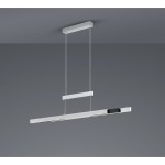 Trajan LED lampa wisząca 3-punktowa w kolorze czarnym i aluminium. Posiada prostokątny kształt, zawieszona na cienkich linkach. Widoczny górny element mocujący oraz dolna część z diodami LED. Tło szare, minimalistyczne.