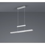 Lampa wisząca Trajan LED 3-punktowa w kolorze czarnym z aluminiowymi elementami. Produkt zawieszony na cienkich linkach, z dwiema poziomymi belkami. Prosty, nowoczesny design, idealna do aranżacji wnętrz. Tło w odcieniu szarym.