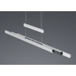 Lampa wisząca Trajan LED 3-punktowa w kolorze czarnym i aluminiowym. Prosty, prostokątny kształt z trzema źródłami światła. Zawieszona na cienkich linkach, w nowoczesnym stylu, na jednolitym szarym tle. Idealna do różnych wnętrz.