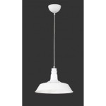 Lampa wisząca 1-punktowa, biała, z metalowym kloszem o zaokrąglonym kształcie. Ujęcie frontalne, zawieszona na białym przewodzie. Górna część mocowania w formie płaskiej, okrągłej podstawy. Prosty design, idealna do nowoczesnych wnętrz.