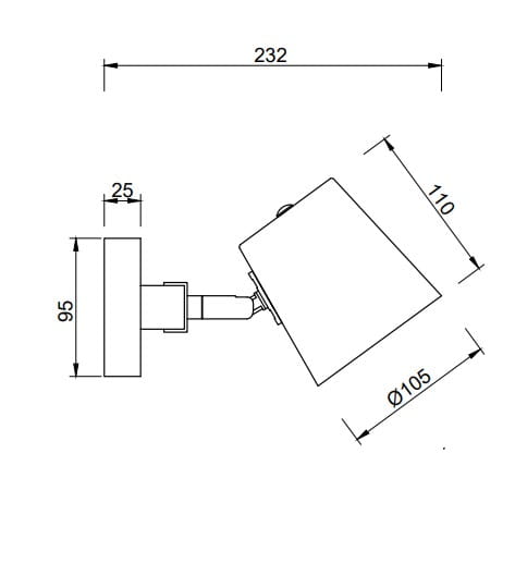 Kinkiet Bell 1-punktowy w kolorze niklu antycznego, o prostokątnej podstawie i nachylonej, stożkowej oprawie. Wymiary: 232 mm szerokości, 110 mm wysokości, 105 mm średnicy oprawy. Możliwość regulacji kąta świecenia.