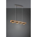 Lampa wisząca Bell 4-punktowa w kolorze niklu antycznego. Posiada prostokątną, drewnianą podstawę z czterema metalowymi kloszami w odcieniu szaro-zielonym. Zawieszona na cienkich linkach, idealna do nowoczesnych wnętrz.