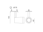 Lampa sufitowa Nuuk PT do zabudowy w kolorze białym, z okrągłym kloszem o średnicy 75 mm. Prosty, minimalistyczny design, z wysokością 143 mm i głębokością 60 mm, idealna do nowoczesnych wnętrz. Ujęcie z boku i z góry.