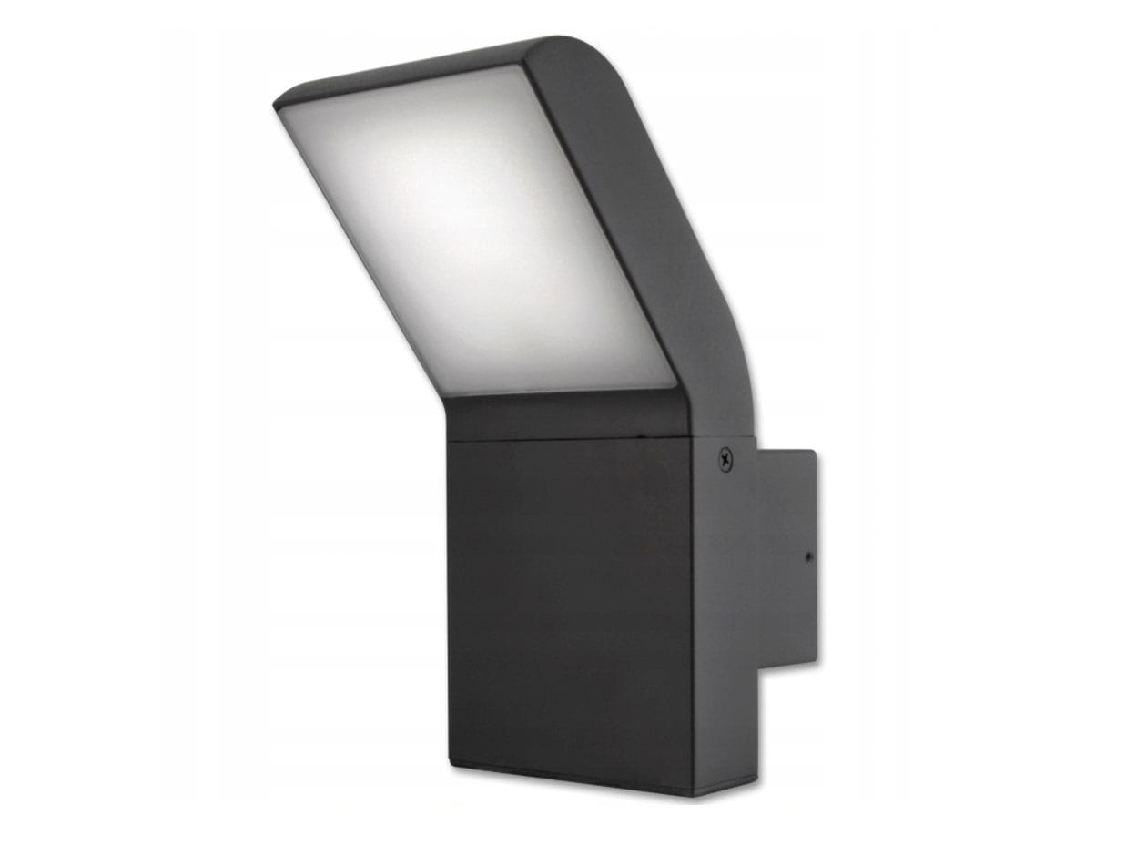 Grafitowy kinkiet elewacyjny Clark LED o nowoczesnym kształcie z prostokątną, białą osłoną. Ujęcie z boku, montowany na ścianie, z widocznymi mocowaniami. Idealny do oświetlenia ogrodów i elewacji budynków.