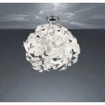 Lampa sufitowa Leavy 1-punktowa w chromowanej oprawie, z kloszem w kształcie gałęzi z białymi liśćmi. Zawieszona pod sufitem, tworzy efektowne cienie na powierzchni. Elegancki design, idealna do nowoczesnych wnętrz.