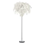 Lampa podłogowa Leavy 3-punktowa w kolorze chromu z kloszem w kształcie liści w odcieniach bieli. Stojąca na okrągłej podstawie, z metalową nogą. Idealna do nowoczesnych wnętrz.