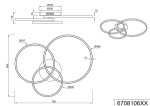 Czarna lampa sufitowa Winona LED z pilotem, w kształcie trzech okręgów o średnicach 290 mm, 397 mm i 488 mm. Wysokość 115 mm, z możliwością ustawienia RGB. Ujęcie z boku, prezentujące wymiary i detale konstrukcyjne.