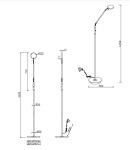 Lampa podłogowa Monza LED w kolorze niklu, o wysokości 145 cm, z okrągłą podstawą o średnicy 50 cm. Posiada elastyczny ramion oraz okrągły klosz o średnicy 11 cm. Zasilana z sieci, z włącznikiem na przewodzie.