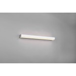 Kinkiet Rocco LED IP44, długość 60 cm, moc 8W, w kolorze chromu, prostokątny, montowany na ścianie, emituje ciepłe białe światło, z widoczną przezroczystą osłoną, na jednolitym szarym tle.