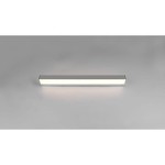 Kinkiet LED Rocco w kolorze chromu, długość 60 cm, moc 8W, prostokątny kształt z białym, matowym kloszem. Montowany na ścianie, w ujęciu z góry na gładkim tle. Ochrona IP44, idealny do łazienek lub stref wilgotnych.