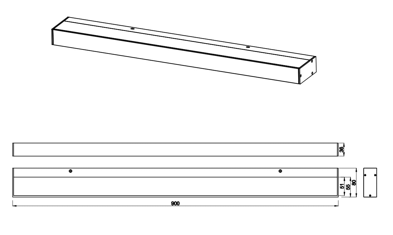 Kinkiet Rocco LED w kolorze czarnym, długość 900 mm, wysokość 38 mm, wykonany z materiałów odpornych na wilgoć (IP44). Prosty, prostokątny kształt, z otworami montażowymi. Idealny do oświetlenia wnętrz oraz przestrzeni zewnętrznych.