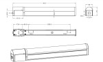 Czarny kinkiet Piera LED z gniazdkiem wtykowym, IP44. Wymiary: długość 415 mm, wysokość 55 mm, głębokość 12,5 mm. Prosty, prostokątny kształt z zaokrąglonym końcem. Widoczne otwory montażowe. Idealny do użytku wewnętrznego i zewnętrznego.