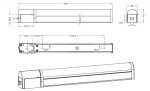 Kinkiet Piera LED w kolorze chromu, o długości 790 mm, z gniazdkiem wtykowym IP44. Prosty, prostokątny kształt z zaokrąglonym końcem. Widoczne otwory montażowe. Idealny do użytku wewnętrznego i zewnętrznego.