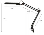 Czarna lampka biurkowa Alina LED z uchwytem do stołu. Regulowane ramię o długości 55 cm oraz wysięgnik 31 cm. Dwa segmenty ramienia o długości 27 cm. Prosty design, idealna do biura lub domowego użytku.