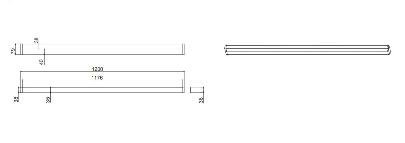Kinkiet Fabio LED IP44 w kolorze chromu, o długości 1200 mm, szerokości 40 mm i wysokości 38 mm. Posiada prostokątny kształt i nowoczesny design, idealny do zastosowań wewnętrznych i zewnętrznych.