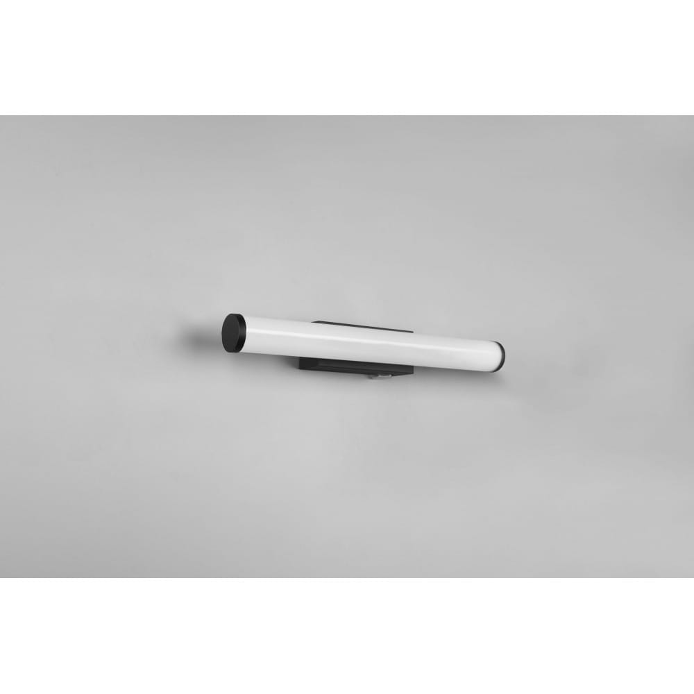 Kinkiet LED Mattimo w kolorze czarnym, o długości 40 cm i mocy 4,3 W. Prosty, cylindryczny kształt z białym kloszem, montowany na ścianie. Ochrona IP44, idealny do łazienek lub miejsc o podwyższonej wilgotności.