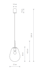 Czarna lampa wisząca Pear S z 1 punktem świetlnym. Kształt okrągły, średnica 22 cm, wysokość 30 cm. Długość zawieszenia 180 cm, wykończenie matowe. Widoczne detale montażowe oraz wymiary: rozstaw uchwytu 5,5 cm, wysokość 7,5 cm.