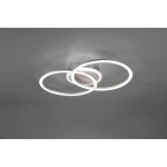 Trzy-punktowa sufitowa lampa LED Venida w kolorze tytanowym, z dwoma okrągłymi, podświetlanymi pierścieniami w białej barwie. Lampa zamontowana na suficie, z minimalistycznym designem, idealna do nowoczesnych wnętrz.