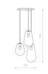 Lampa wisząca Pear 3-punktowa, z okrągłym plafonem, zawieszona na trzech cienkich linkach. Wymiary: średnica 55 cm, wysokość 130 cm. Klosze w kształcie kropli, wykonane z materiału w białym kolorze, minimalistyczny design.
