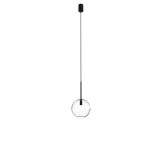 Lampa wisząca Spehere D15 z czarnym mocowaniem i długim przewodem, z przezroczystą okrągłą kloszem. Ujęcie frontalne, na białym tle, podkreślające minimalistyczny design. Idealna do nowoczesnych wnętrz.