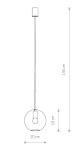Lampa wisząca Spehere D20 w kolorze czarnym, z okrągłym kloszem o średnicy 20 cm i wysokości 19 cm, zawieszona na cienkim przewodzie o długości 130 cm. Prosty, nowoczesny design, idealna do różnorodnych wnętrz.
