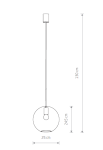 Lampa wisząca Sphere D25 o średnicy 25 cm, czarna, z metalowym uchwytem i długim przewodem. Wysokość całkowita 130 cm, z kloszem w kształcie kuli. Idealna do nowoczesnych wnętrz.
