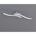Lampa sufitowa Route LED 2-punktowa w kolorze niklowym, z dwoma falistymi ramionami emitującymi białe światło. Montowana na płaskim metalowym elemencie, umieszczona na szarym tle. Idealna do nowoczesnych wnętrz.