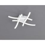 Lampa sufitowa Route LED 4000K, 4-punktowa, z białą, falistą obudową. Ujęcie z góry, zamontowana na szarym tle. Widoczne cztery zakrzywione elementy świetlne, łączące się w centralnej części. Prosty, nowoczesny design.