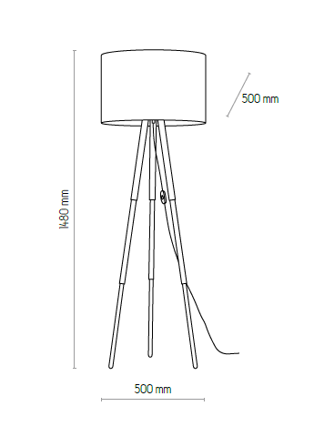 Lampa podłogowa Tokyo 1-punktowa w kolorze sosnowym i białym, z okrągłym kloszem na trzech nogach. Wysokość 180 cm, średnica klosza 50 cm, z włącznikiem na kablu. Prosty, nowoczesny design, idealna do wnętrz.