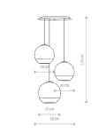 Lampa wisząca Globe Plus 3-punktowa w kolorze czarnym. Trzy okrągłe klosze o średnicy 25 cm, zawieszone na linkach, z wysokością 120 cm. Klosze umieszczone na różnych wysokościach, każdy o wysokości 20 cm.