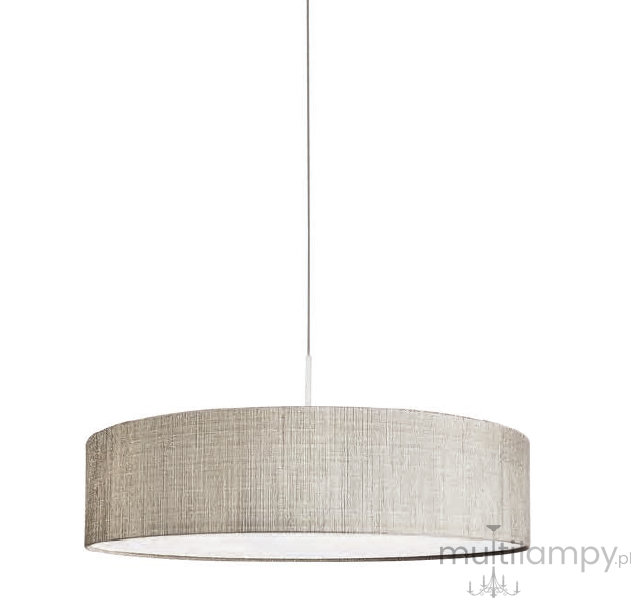 Lampa wisząca Turda D50 w kolorze białym i szarym, o okrągłym, teksturowanym kloszu. Zawieszona na cienkim, białym kablu. Widok frontalny, pokazujący całą lampę w minimalistycznym stylu.