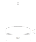 Lampa wisząca Turda D65 w kolorze białym i szarym, o okrągłym kloszu o średnicy 65 cm i wysokości 14 cm, zawieszona na cienkim kablu. Idealna do nowoczesnych wnętrz.
