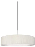 Lampa wisząca Turda D50 w kolorze białym, z okrągłym kloszem o teksturowanej powierzchni, zawieszona na cienkim metalowym przewodzie. Klosz ma średnicę 50 cm i jest umieszczony w pozycji wiszącej.