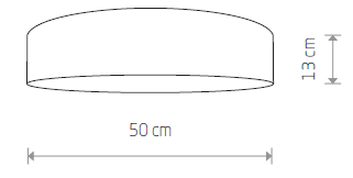 Plafon Turda D50 w kolorze białym, okrągły, o średnicy 50 cm i wysokości 13 cm. Prosty design, idealny do oświetlenia wnętrz. Widok frontalny, z wyraźnie zaznaczonymi wymiarami.