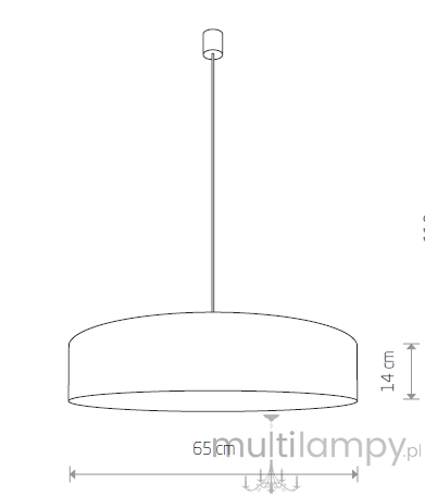 Lampa wisząca Turda D65 w kolorze białym z złotymi detalami, o średnicy 65 cm i wysokości 14 cm, zawieszona na długim przewodzie. Prosty, okrągły kształt, idealna do nowoczesnych wnętrz.