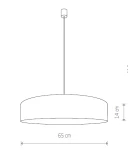 Lampa wisząca Turda D65 w kolorze białym z złotymi detalami, o średnicy 65 cm i wysokości 14 cm, zawieszona na długim przewodzie. Prosty, okrągły kształt, idealna do nowoczesnych wnętrz.
