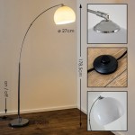 Lampa podłogowa Brasilia 1-punktowa w chromie, z okrągłym kloszem o średnicy 27 cm, wysokości 178,5 cm. Podstawa o średnicy 30 cm, z przełącznikiem w formie przycisku. Klosz w kolorze białym, elegancko łukowato wyprofilowany.