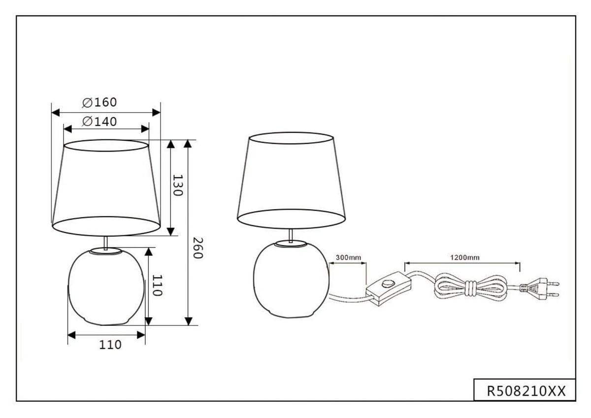 Zielona lampa stołowa Sophia z 1 punktem świetlnym, o okrągłej podstawie o średnicy 110 mm i wysokości 260 mm. Posiada klosz o średnicy 160 mm i wysokości 130 mm. Widoczny przewód z włącznikiem o długości 1200 mm.