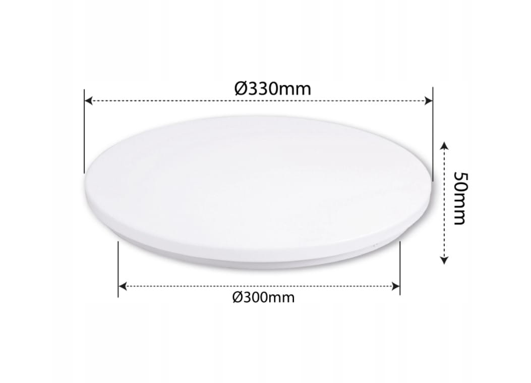 Plafon Erik LED D33 w kolorze białym, okrągły, o średnicy 330 mm i wysokości 50 mm. Wykonany z tworzywa sztucznego, odpowiedni do użytku w pomieszczeniach wilgotnych (IP44). Emituje światło o temperaturze barwowej 4000K.