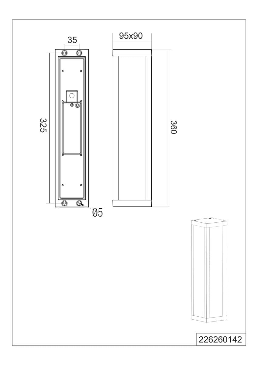 Kinkiet elewacyjny Fuerte LED, 1-punktowy, w kolorze antracytowym. Prosty, prostokątny kształt o wymiarach 360 mm wysokości i 95 mm szerokości. Zainstalowane otwory do montażu, widoczne z przodu. Przydatny do oświetlenia zewnętrznego.