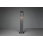 Lampa stojąca ogrodowa Roya H50 w antracytowym kolorze, o prostokątnym kształcie. Posiada metalową podstawę i cylindryczny klosz, z widocznym źródłem światła u góry. Ujęcie frontalne, na jednolitym tle.