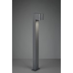Lampa stojąca ogrodowa Roya H100, antracytowa, o prostokątnym kształcie, z pojedynczym źródłem światła na górze. Ujęcie frontalne, produkt umieszczony na płaskiej podstawie, na jednolitym tle. Wysoka, nowoczesna konstrukcja z metalicznym wykończeniem.